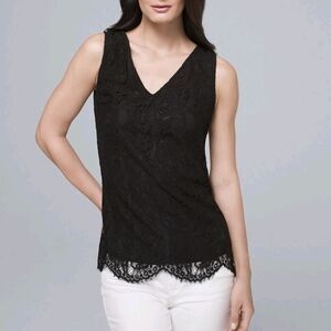 White House Black Market ~Lace Front Pleated Back ~Sleeveless Top Black~Size M